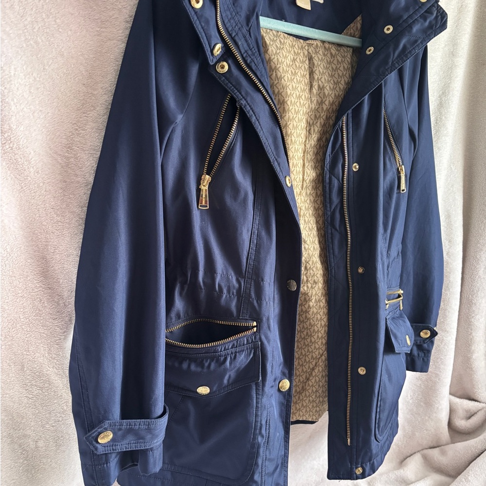 Michael Kors Navy Utility Jacket with Gold Details Women’s Sz XS - Picture 3 of 10